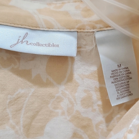 JH Collectibles Button Down Blouse, Sz M, Cream-Peach/White, 3/4 Sleeve, Cotton - Picture 4 of 10